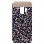 Wholesale Galaxy S9 Sparkling Glitter Chrome Fancy Case with Metal Plate (Black)